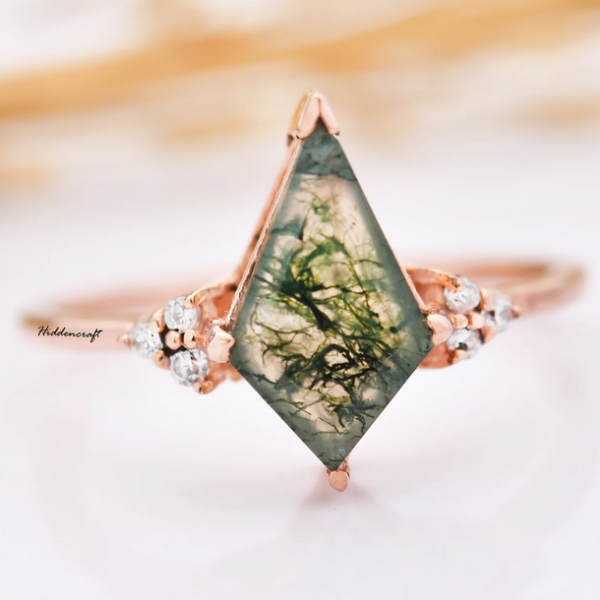 Moss Agate Kite Cut Engagement Ring