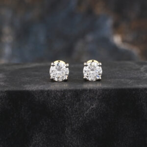 1 Carat Solitaire Earring, Round Moissanite Gold Earring With Push Back Setting