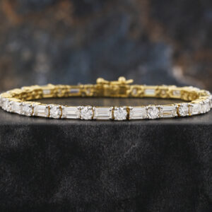 Round Emerald cut bracelet, White Moissanite Wedding Bracelet In 14K Yellow Gold