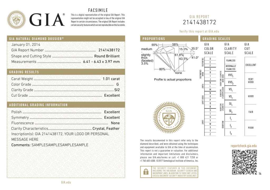 gia diamond certificate sample